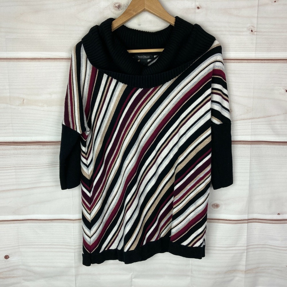 White House Black Market Sweater Womens S Stripes Turtleneck 3/4 Sleeve Pullover